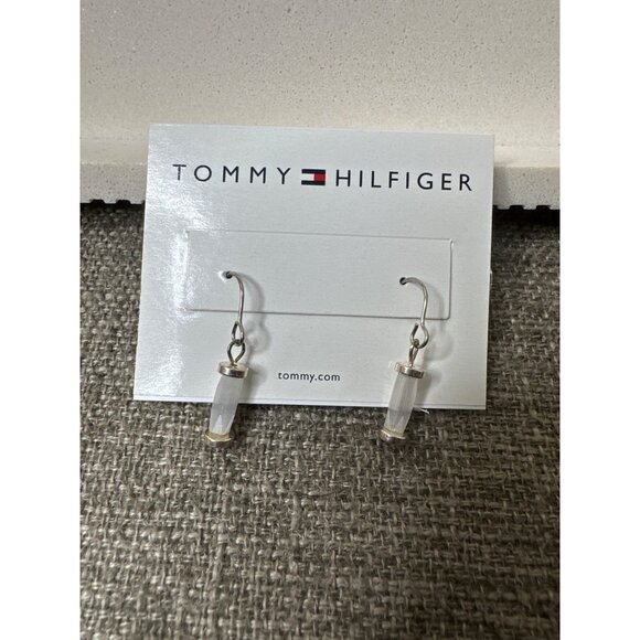 Tommy Hilfiger Silver Tone & White Drop Pierced Earrings Womens Fashion - Picture 2 of 3